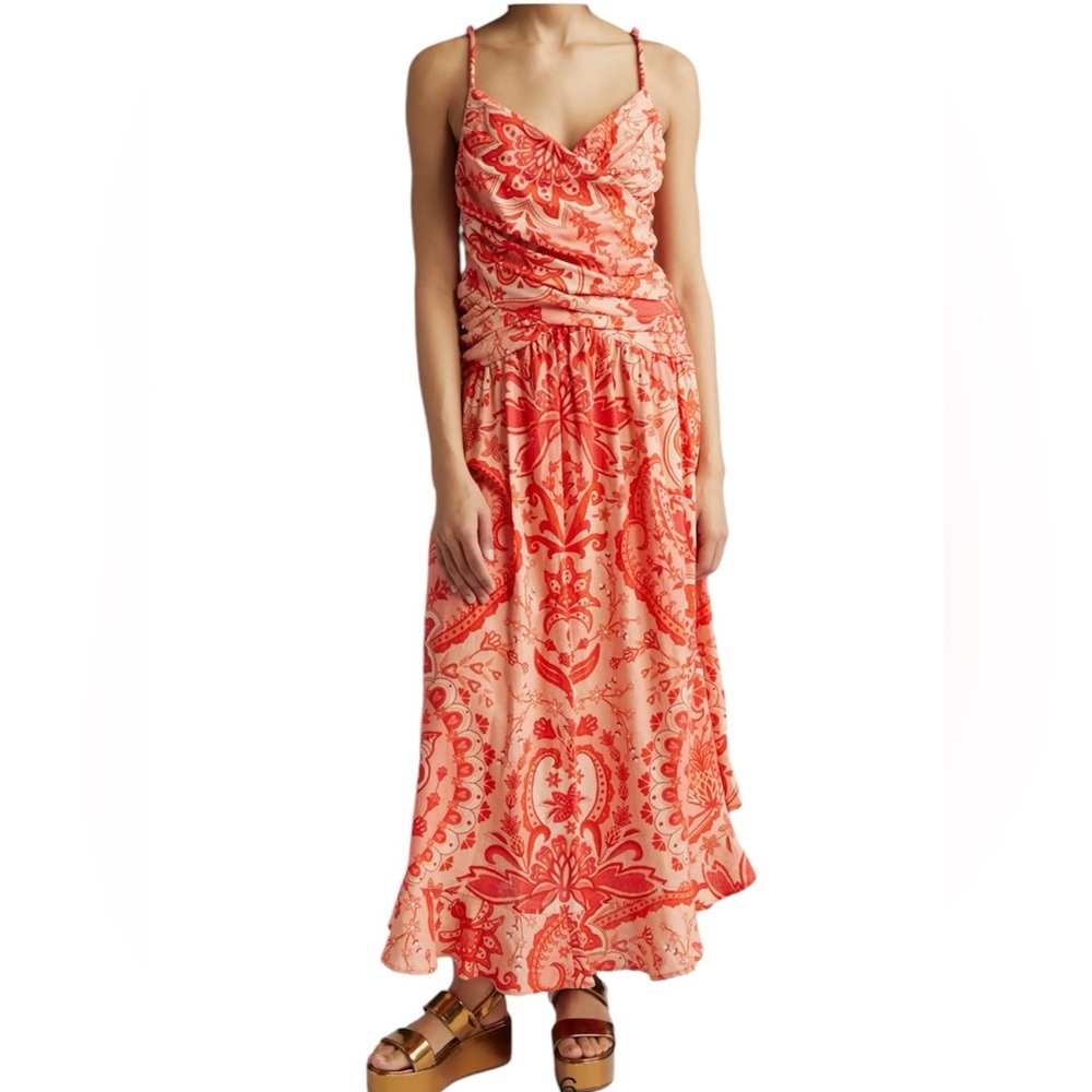NWT Farm Rio Jaipur Crossover Linen Blend red vacation resort Maxi dress Medium